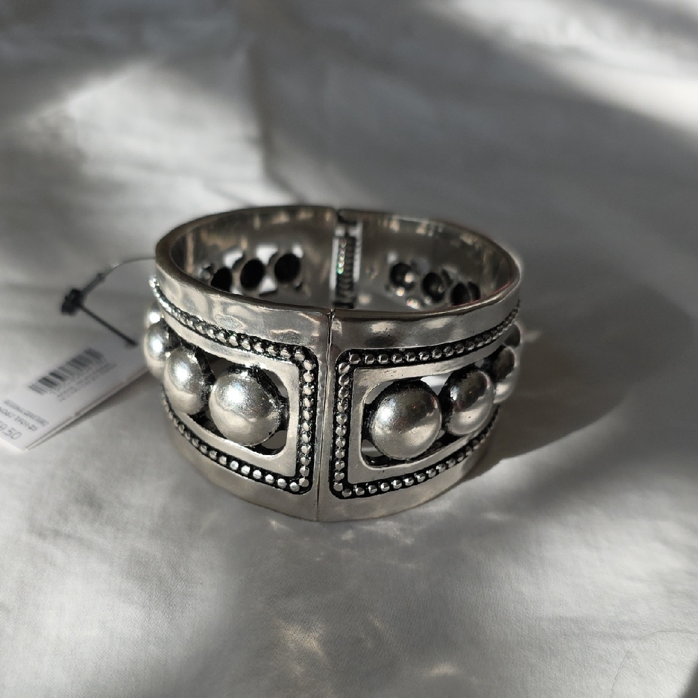 NWT Chico's Silver Bold Wide Statement Bracelet